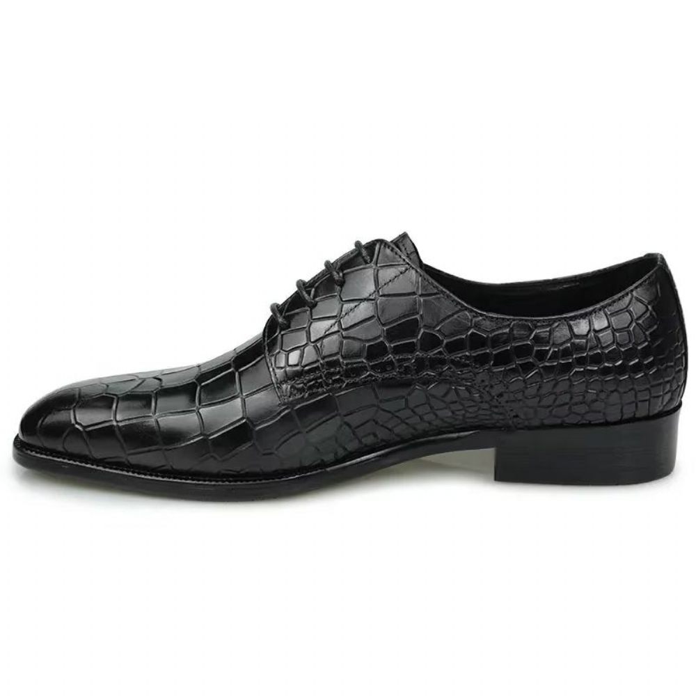 Chaussures Formelles Pour Hommes Richelieu Cuir Crocodile Élégantes Luxe - Noir