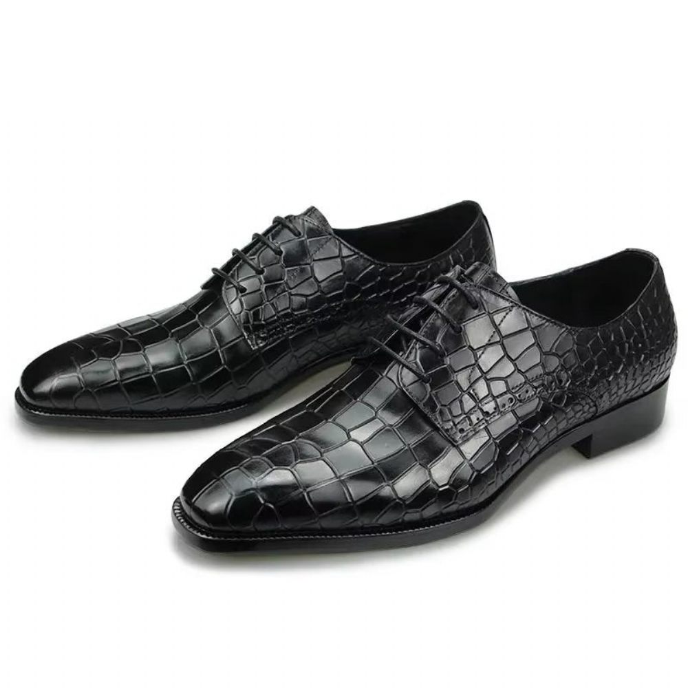 Chaussures Formelles Pour Hommes Richelieu Cuir Crocodile Élégantes Luxe - Noir