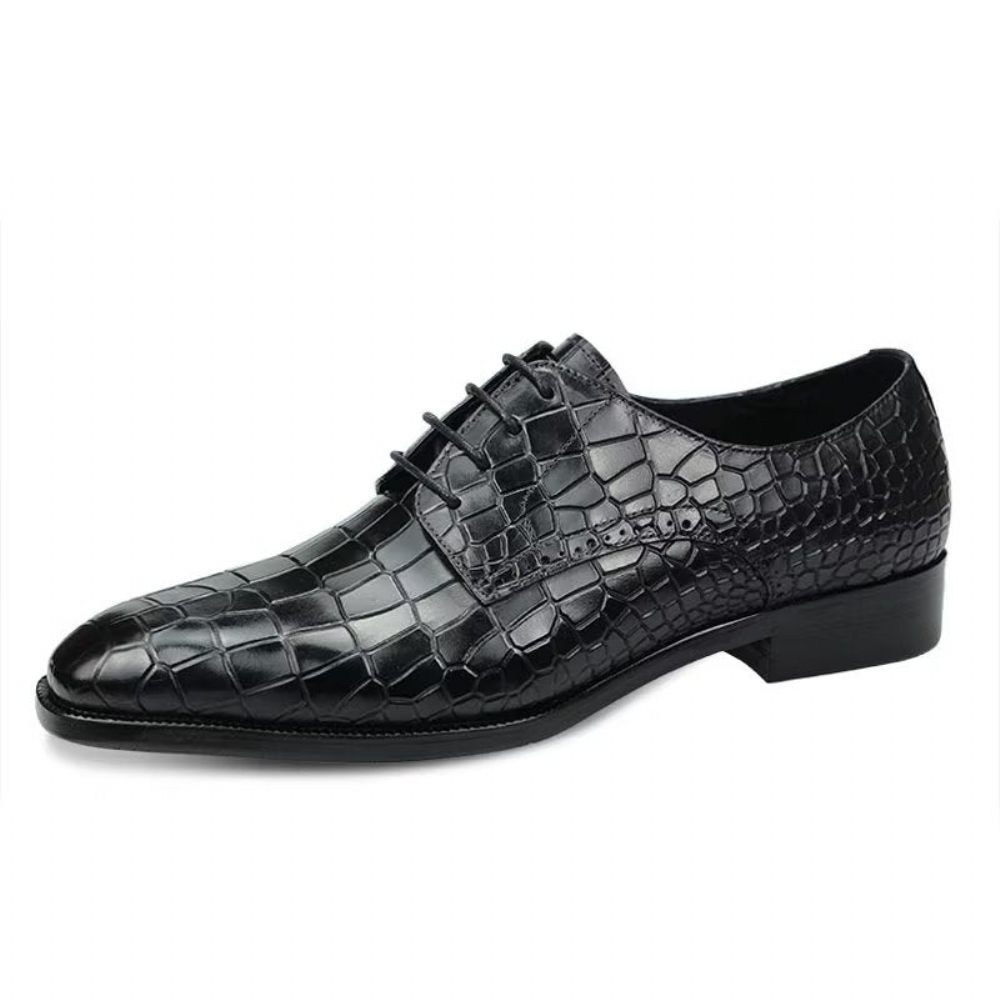 Chaussures Formelles Pour Hommes Richelieu Cuir Crocodile Élégantes Luxe - Noir