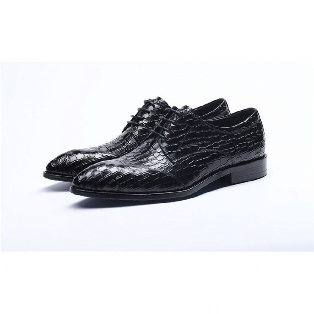 Chaussures Formelles Pour Hommes Richelieu Cuir Crocodile Exquis - Noir