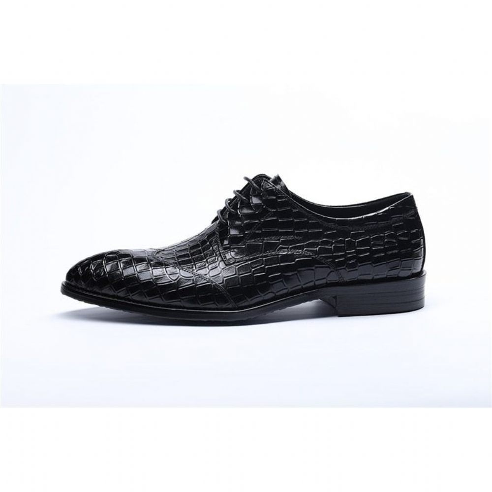 Chaussures Formelles Pour Hommes Richelieu Cuir Crocodile Exquis - Noir