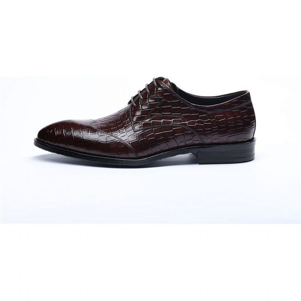 Chaussures Formelles Pour Hommes Richelieu Cuir Crocodile Exquis - Rouge