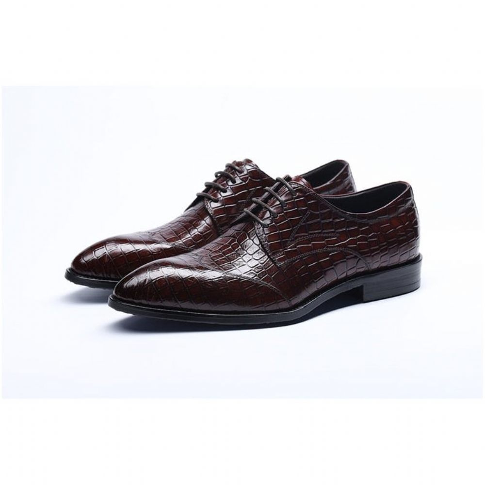 Chaussures Formelles Pour Hommes Richelieu Cuir Crocodile Exquis - Rouge