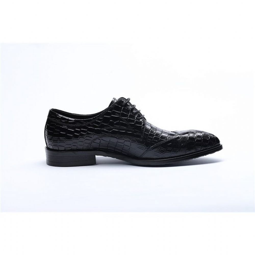 Chaussures Formelles Pour Hommes Richelieu Cuir Crocodile Exquis - Noir