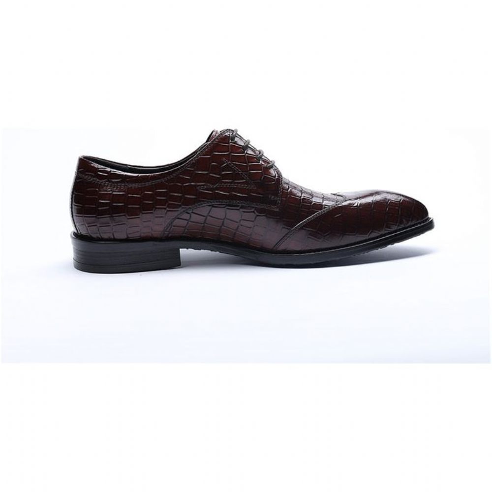 Chaussures Formelles Pour Hommes Richelieu Cuir Crocodile Exquis - Rouge