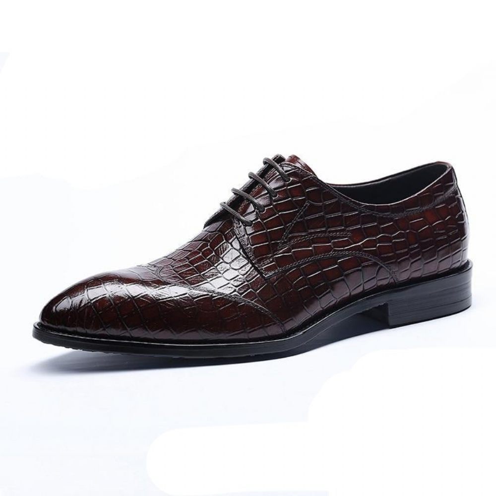 Chaussures Formelles Pour Hommes Richelieu Cuir Crocodile Exquis - Rouge