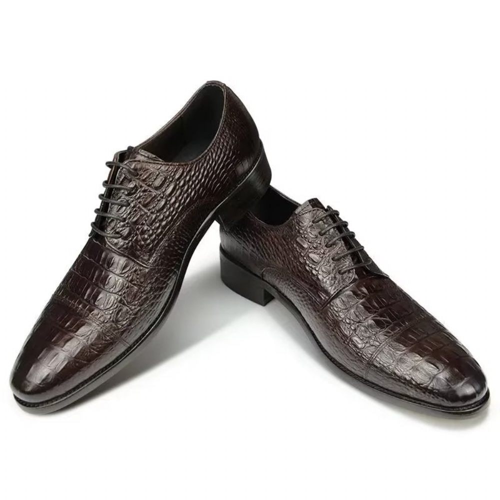 Chaussures Formelles Pour Hommes Richelieu Cuir Crocodile Somptueux Et Opulentes - Noir