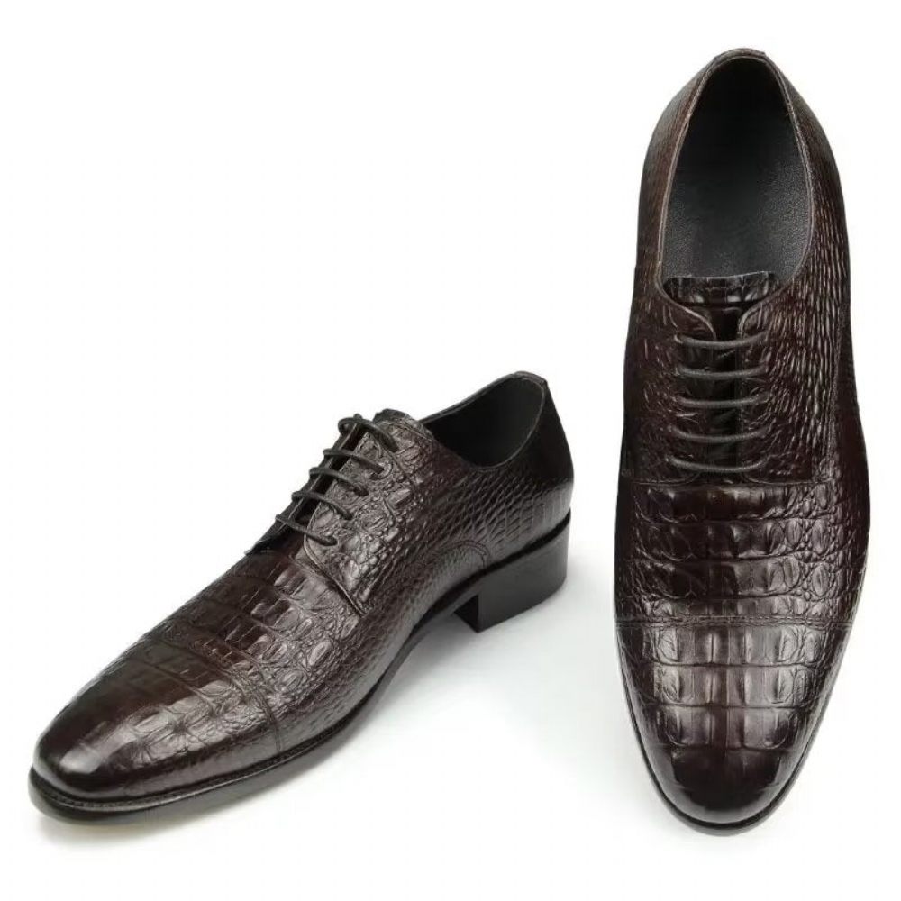 Chaussures Formelles Pour Hommes Richelieu Cuir Crocodile Somptueux Et Opulentes - Noir