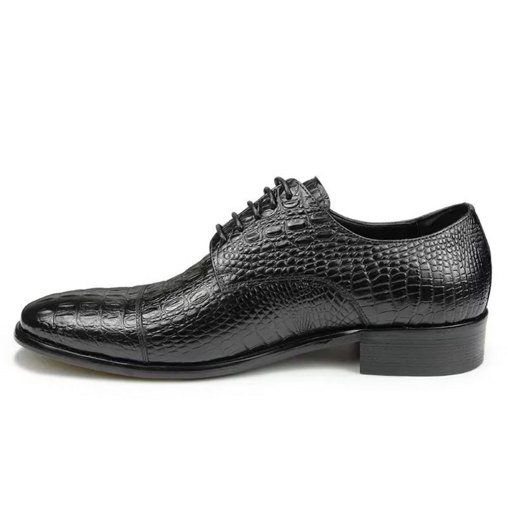 Chaussures Formelles Pour Hommes Richelieu Cuir Crocodile Somptueux Et Opulentes - Noir