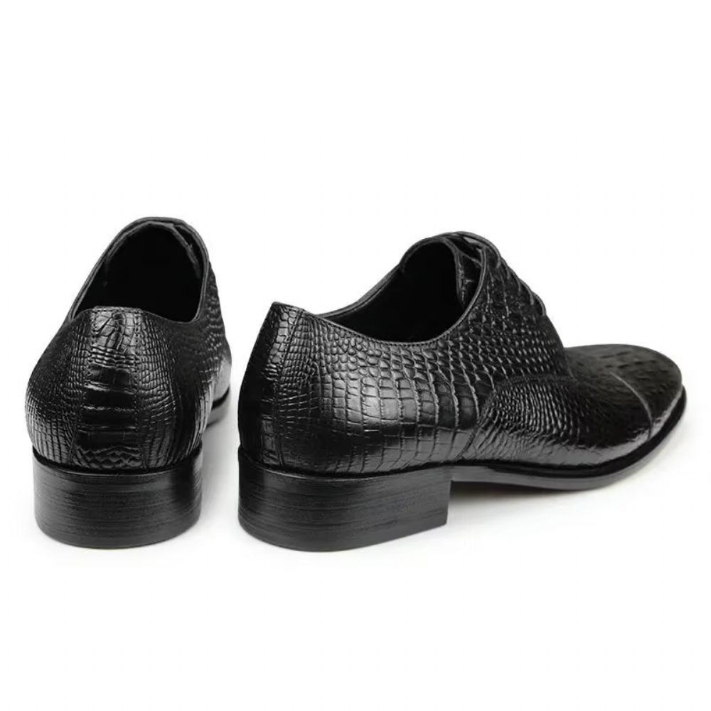 Chaussures Formelles Pour Hommes Richelieu Cuir Crocodile Somptueux Et Opulentes - Noir