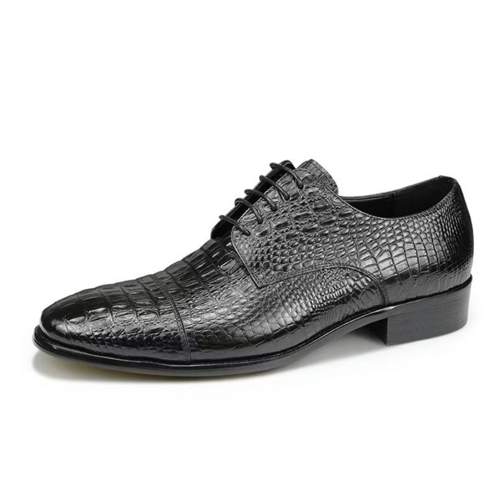 Chaussures Formelles Pour Hommes Richelieu Cuir Crocodile Somptueux Et Opulentes - Noir