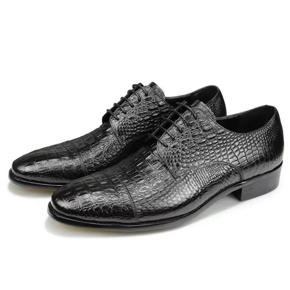 Chaussures Formelles Pour Hommes Richelieu Cuir Crocodile Somptueux Et Opulentes - Noir