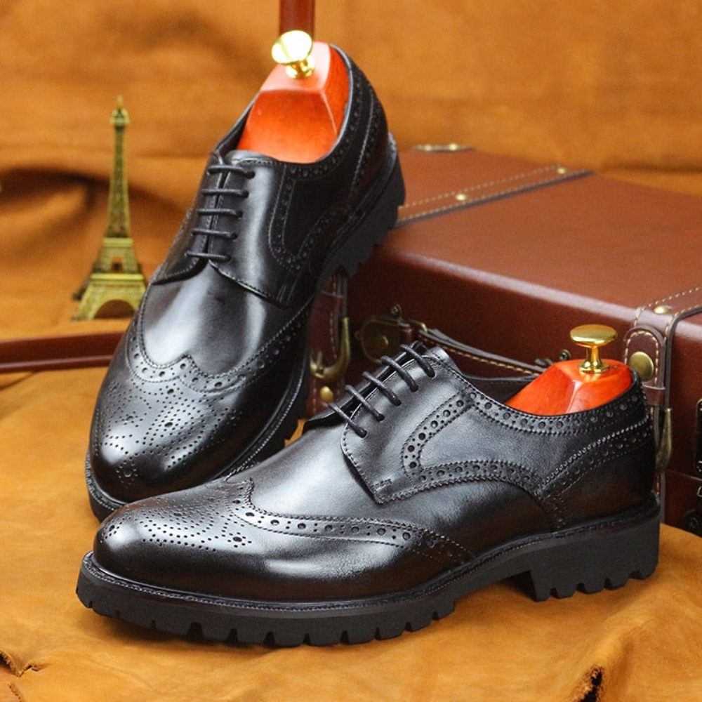 Chaussures Formelles Pour Hommes Richelieu Cuir À Lacets Exotiques - Noir