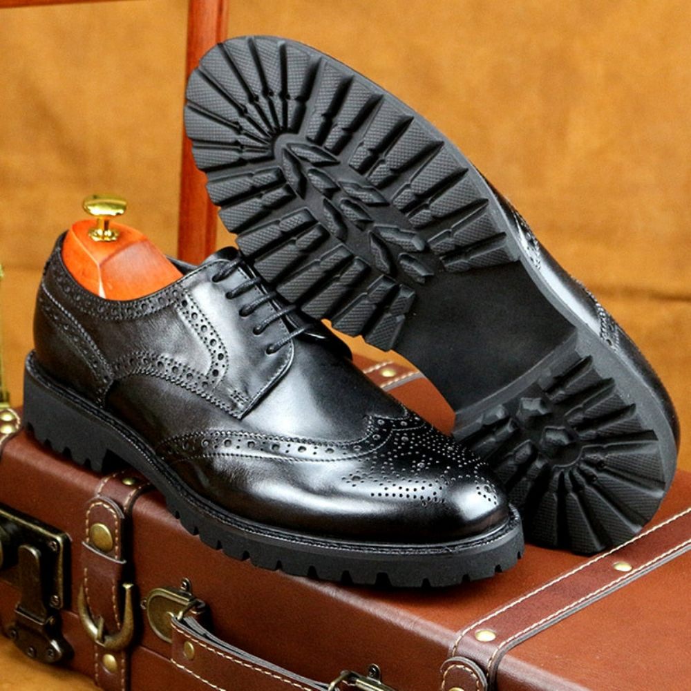 Chaussures Formelles Pour Hommes Richelieu Cuir À Lacets Exotiques - Noir