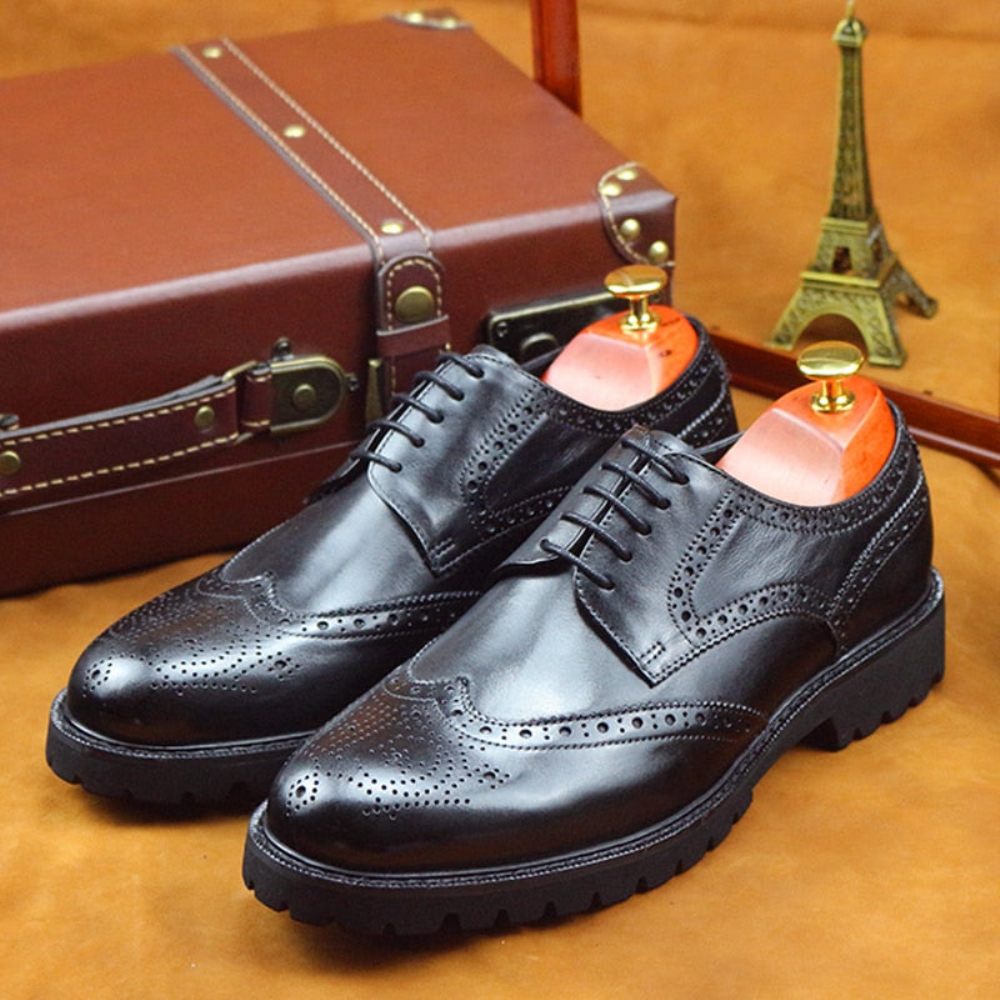 Chaussures Formelles Pour Hommes Richelieu Cuir À Lacets Exotiques - Noir