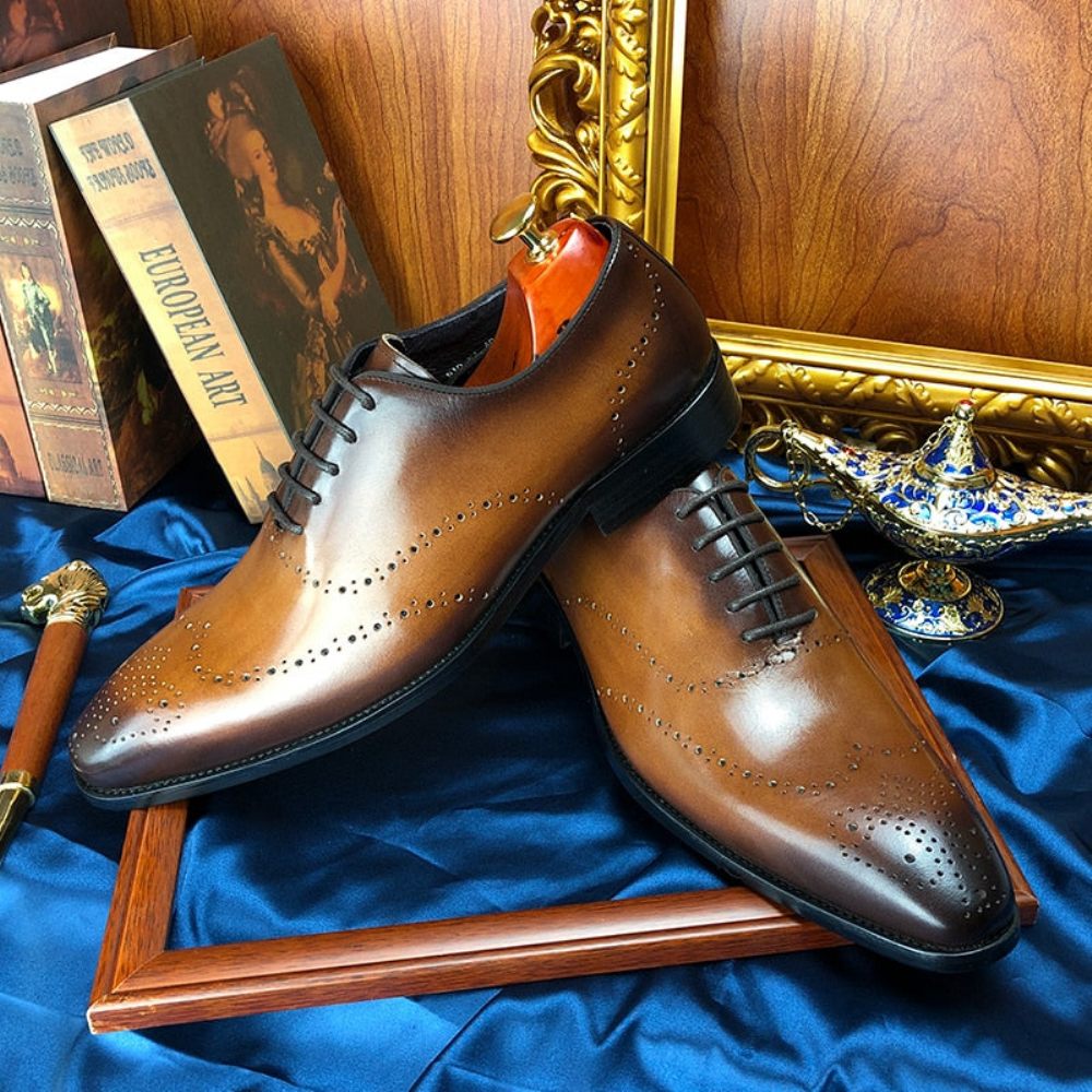 Chaussures Formelles Pour Hommes Richelieu Cuir Vache Exotique - Café