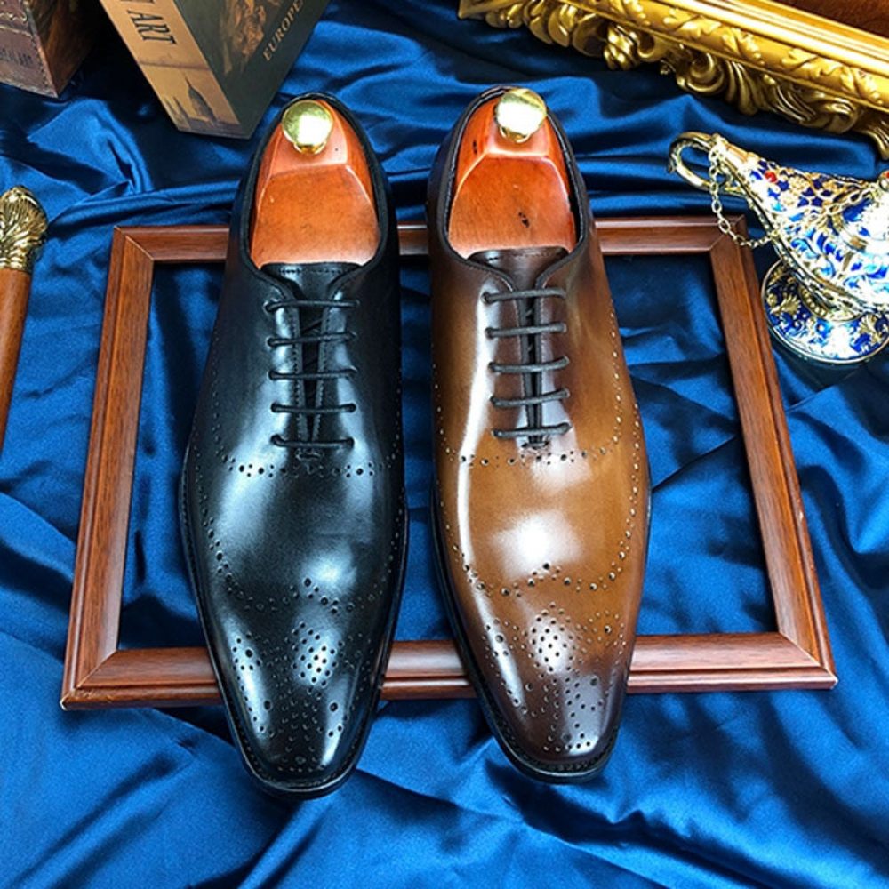 Chaussures Formelles Pour Hommes Richelieu Cuir Vache Exotique - Café