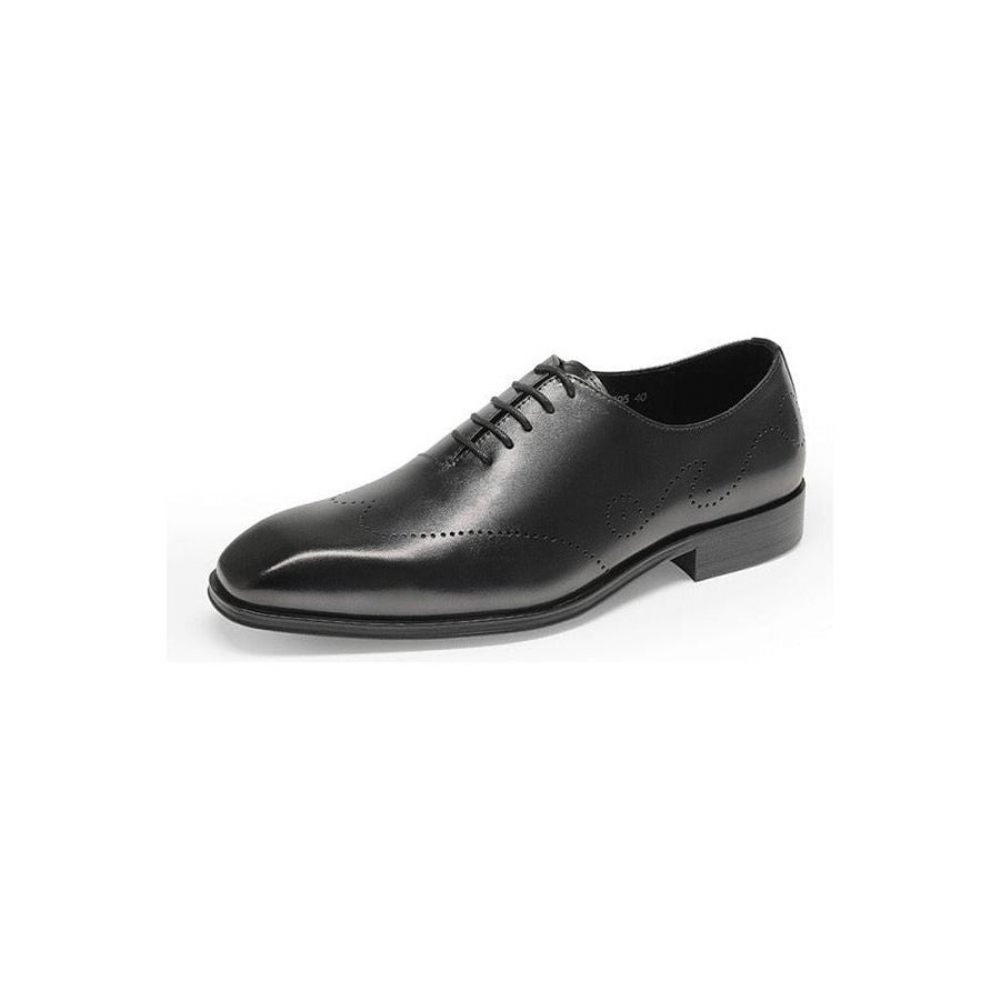 Chaussures Formelles Pour Hommes Richelieu Cuir Véritable À Bout Pointu - Noir