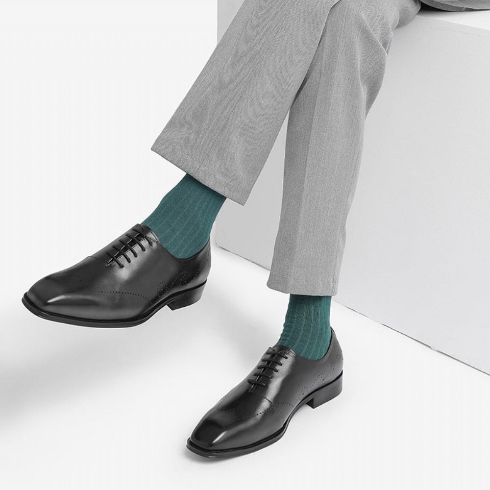 Chaussures Formelles Pour Hommes Richelieu Cuir Véritable À Bout Pointu - Noir