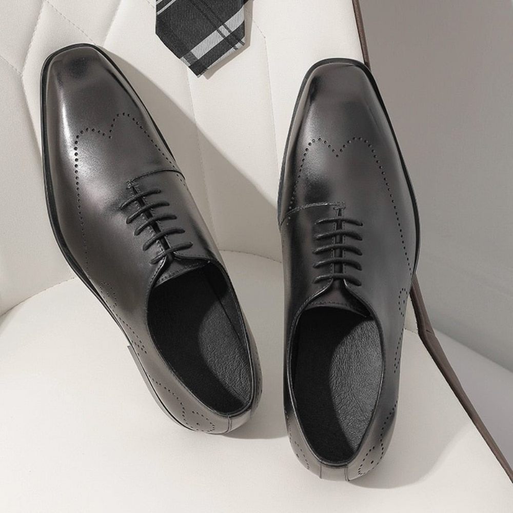 Chaussures Formelles Pour Hommes Richelieu Cuir Véritable À Bout Pointu - Noir