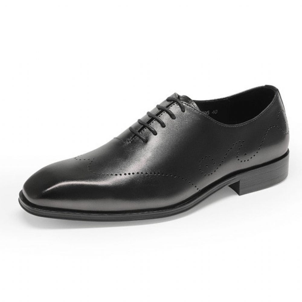 Chaussures Formelles Pour Hommes Richelieu Cuir Véritable À Bout Pointu - Noir