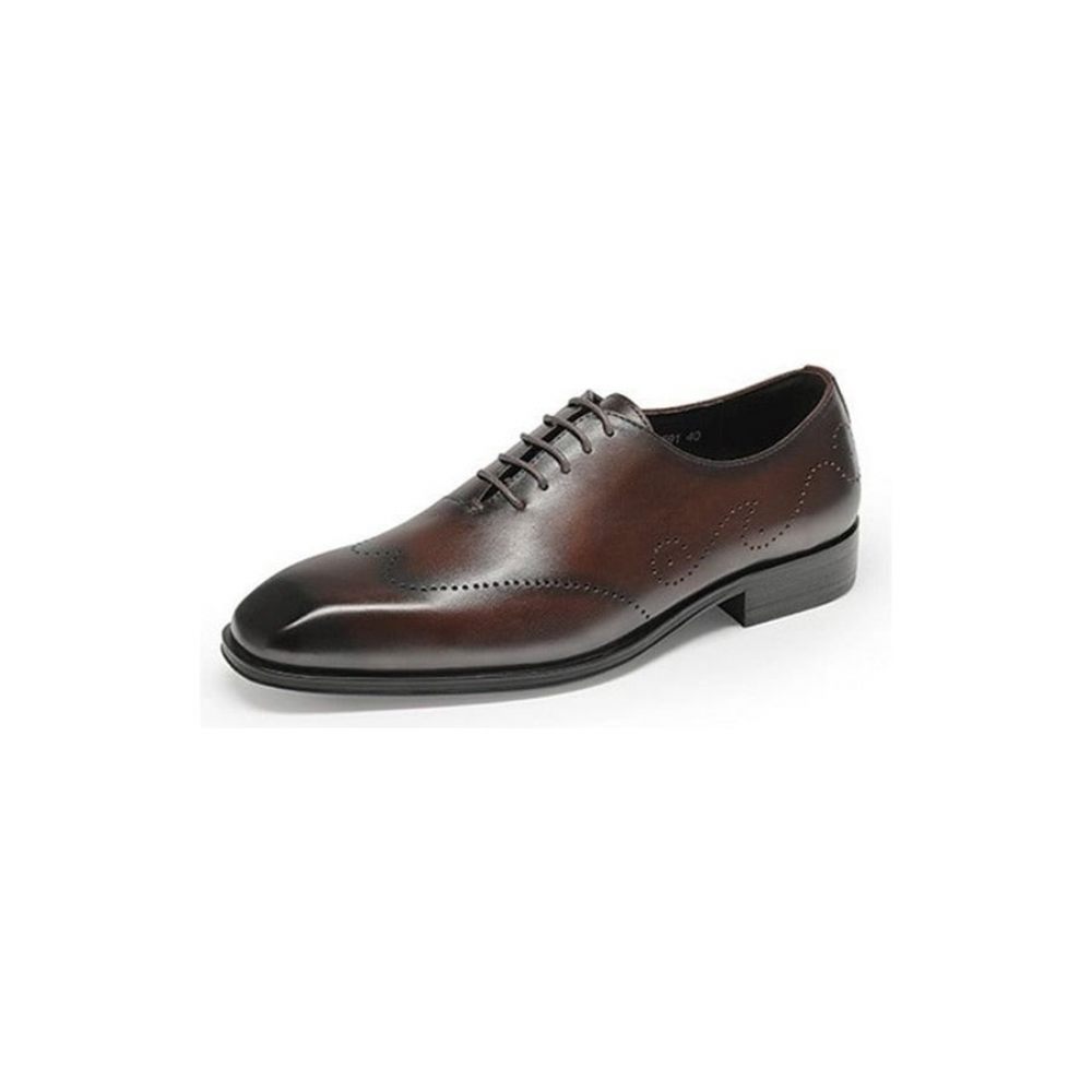 Chaussures Formelles Pour Hommes Richelieu Cuir Véritable À Bout Pointu - Café