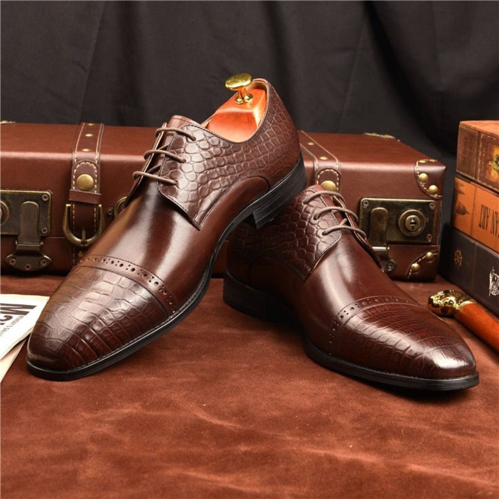 Chaussures Formelles Pour Hommes Richelieu À Lacets Exotiques - Café