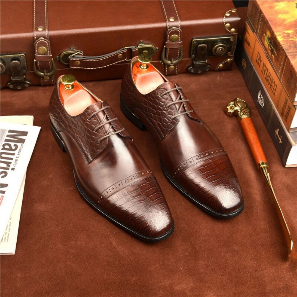 Chaussures Formelles Pour Hommes Richelieu À Lacets Exotiques - Café