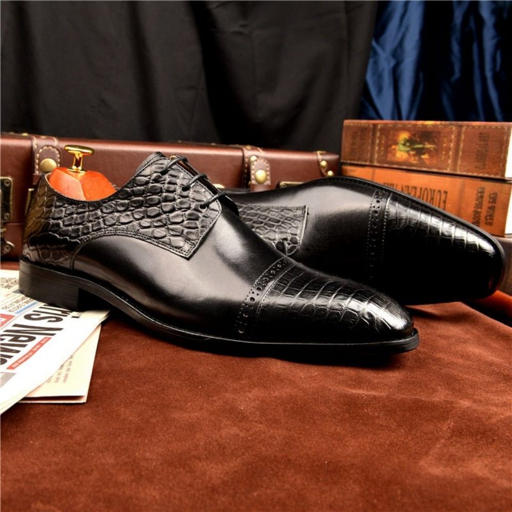 Chaussures Formelles Pour Hommes Richelieu À Lacets Exotiques - Noir