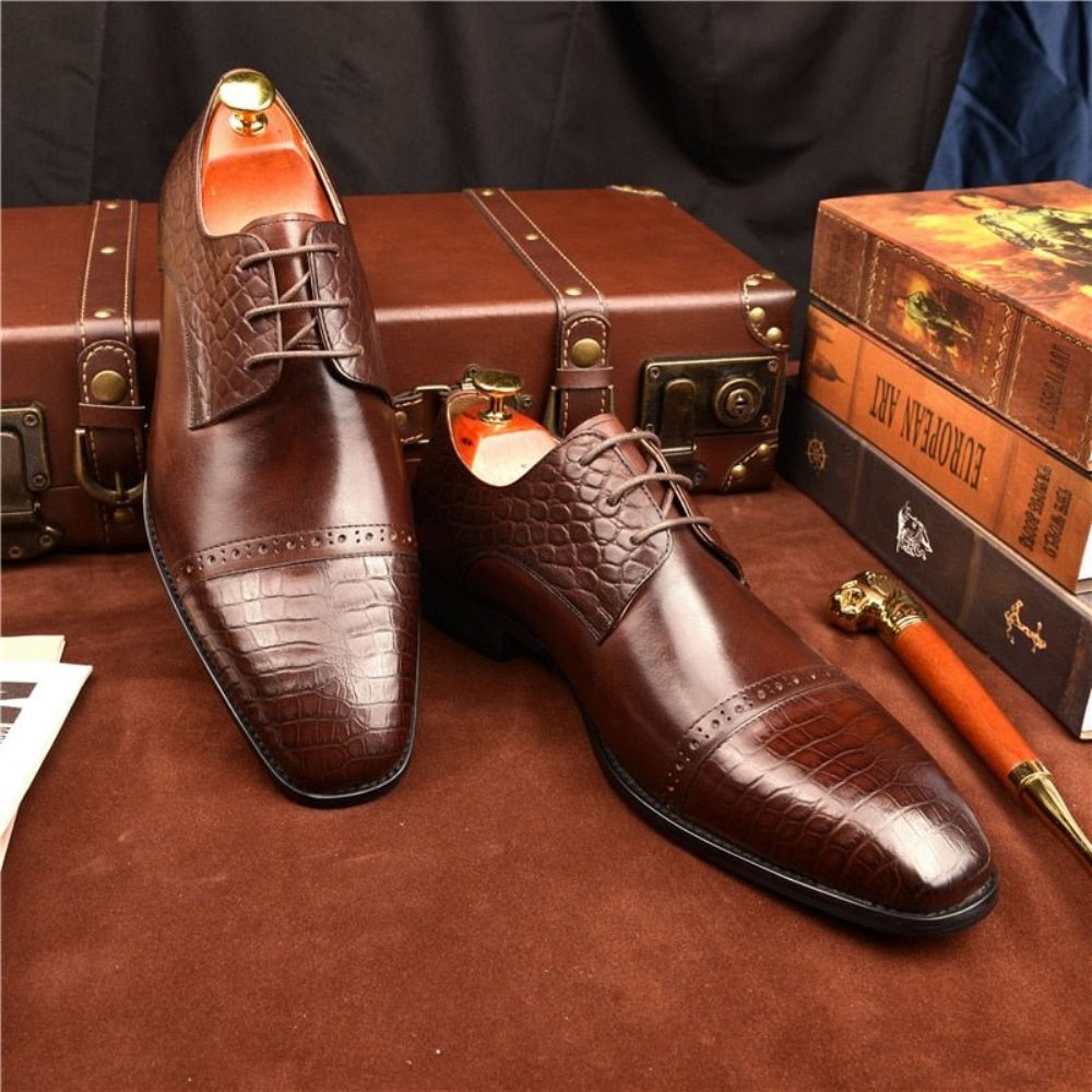 Chaussures Formelles Pour Hommes Richelieu À Lacets Exotiques - Café