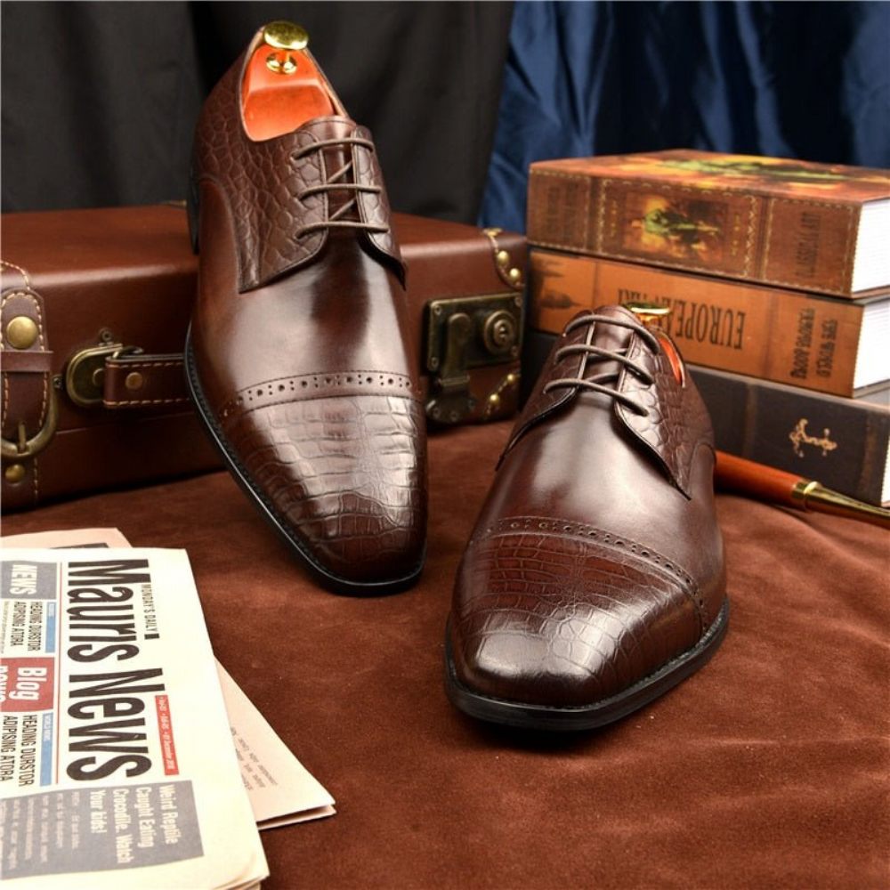 Chaussures Formelles Pour Hommes Richelieu À Lacets Exotiques - Café