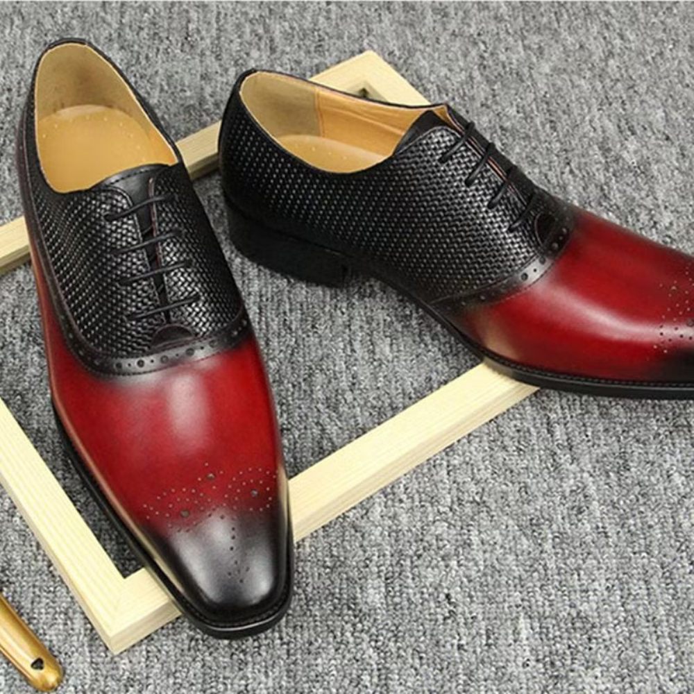 Chaussures Formelles Pour Hommes Richelieu Mariage Cuir Véritable - Rouge