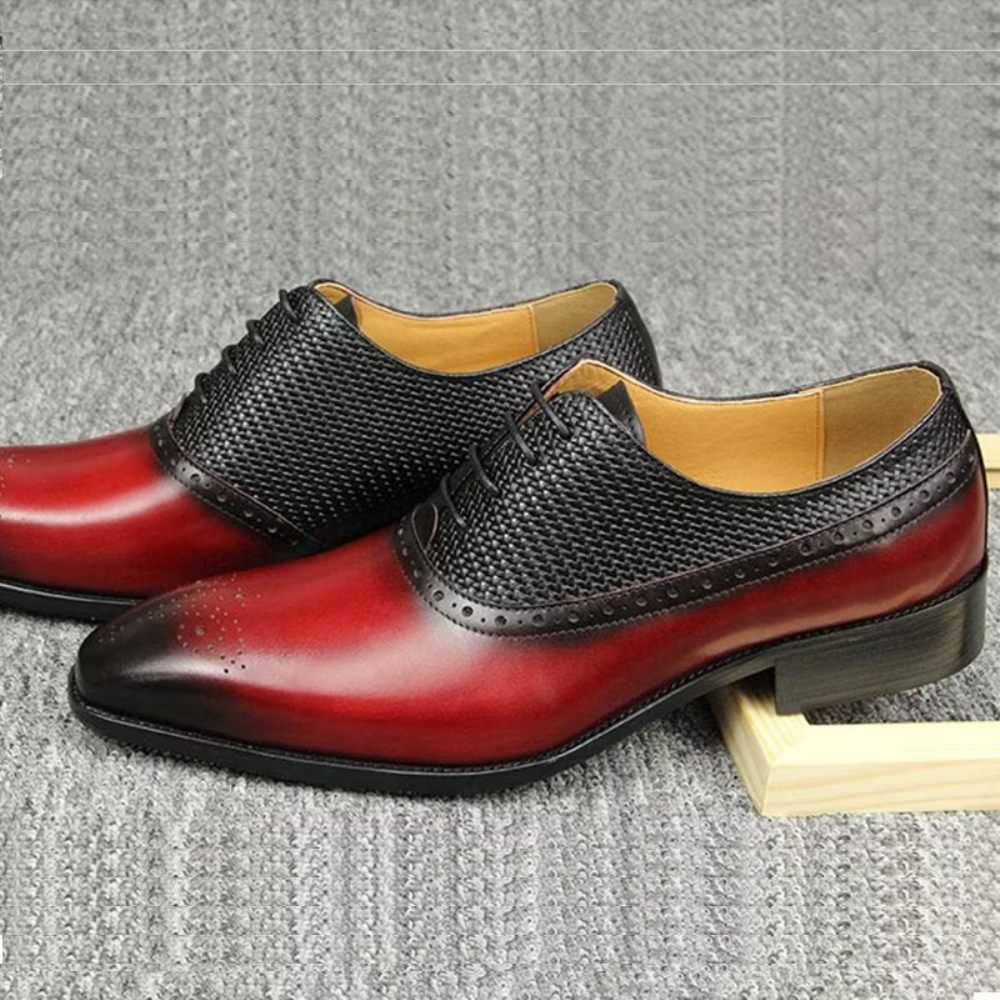 Chaussures Formelles Pour Hommes Richelieu Mariage Cuir Véritable - Rouge