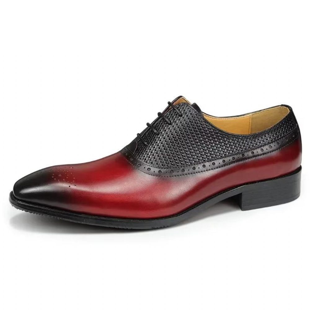 Chaussures Formelles Pour Hommes Richelieu Mariage Cuir Véritable - Rouge