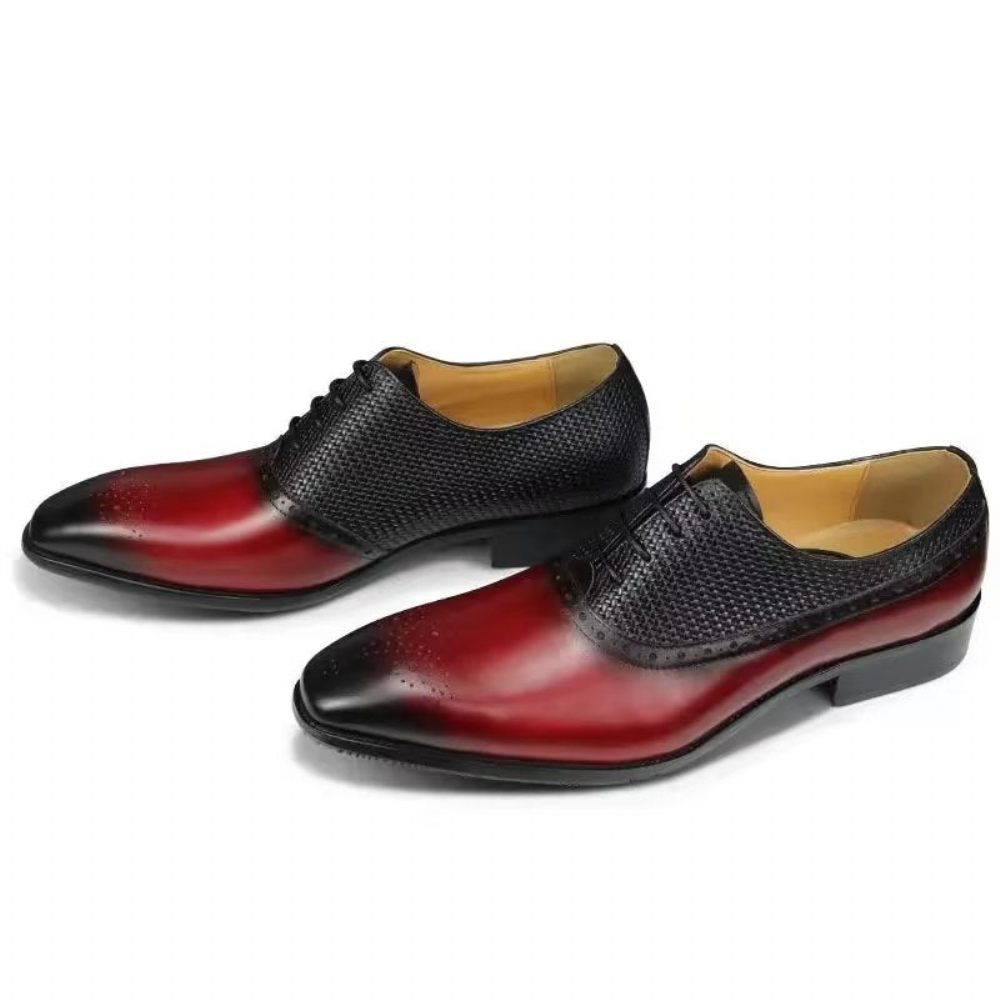 Chaussures Formelles Pour Hommes Richelieu Mariage Cuir Véritable - Rouge