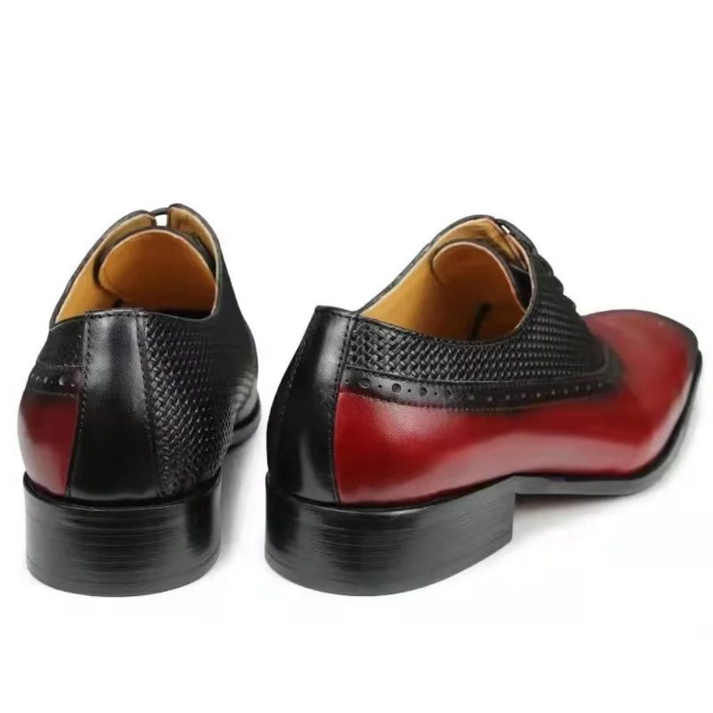 Chaussures Formelles Pour Hommes Richelieu Mariage Cuir Véritable - Rouge