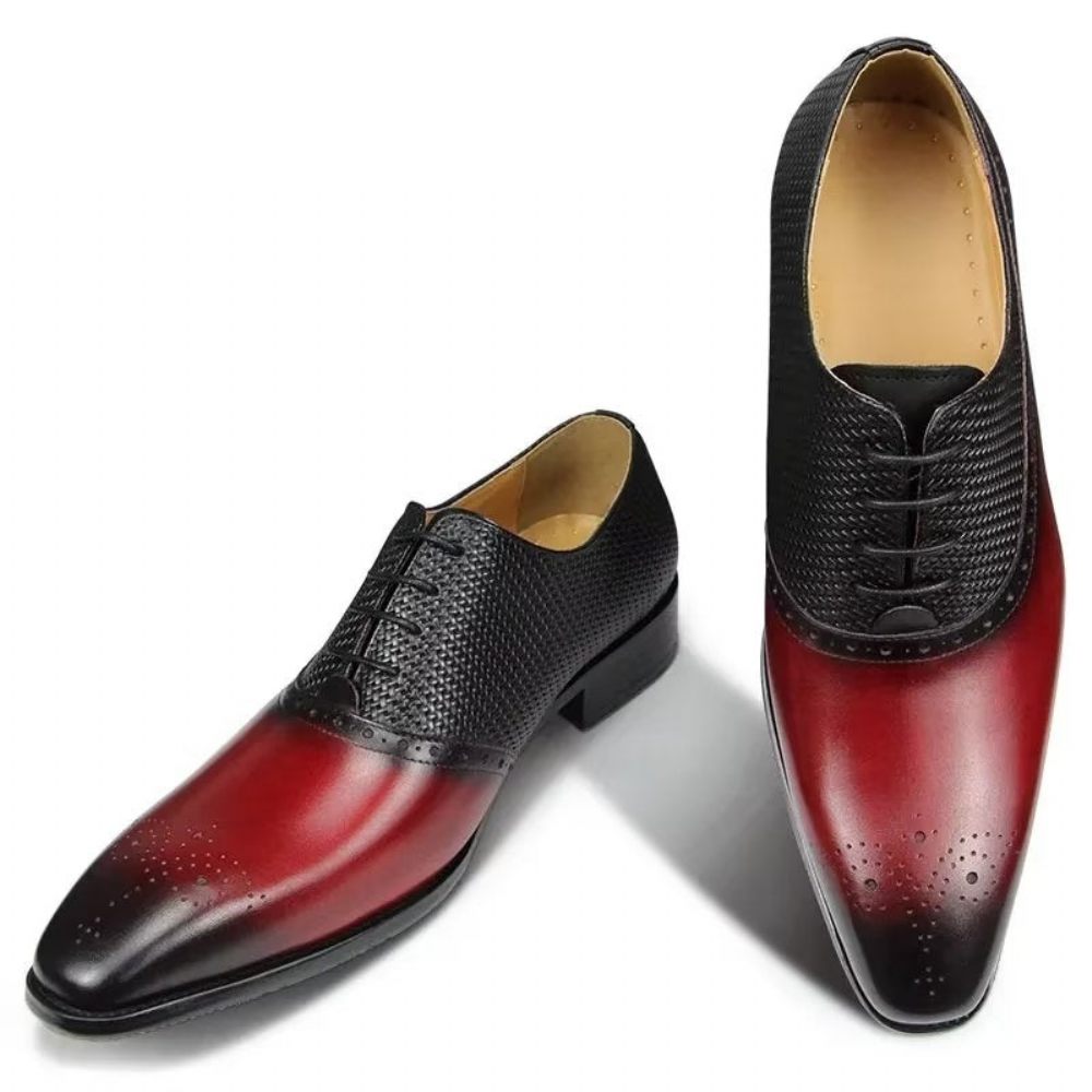 Chaussures Formelles Pour Hommes Richelieu Mariage Cuir Véritable - Rouge