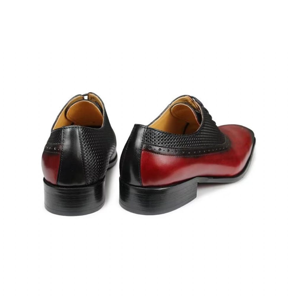 Chaussures Formelles Pour Hommes Richelieu Mariage Cuir Véritable - Rouge