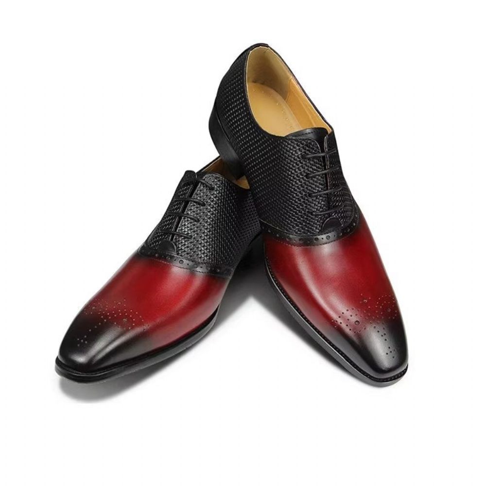 Chaussures Formelles Pour Hommes Richelieu Mariage Cuir Véritable - Rouge