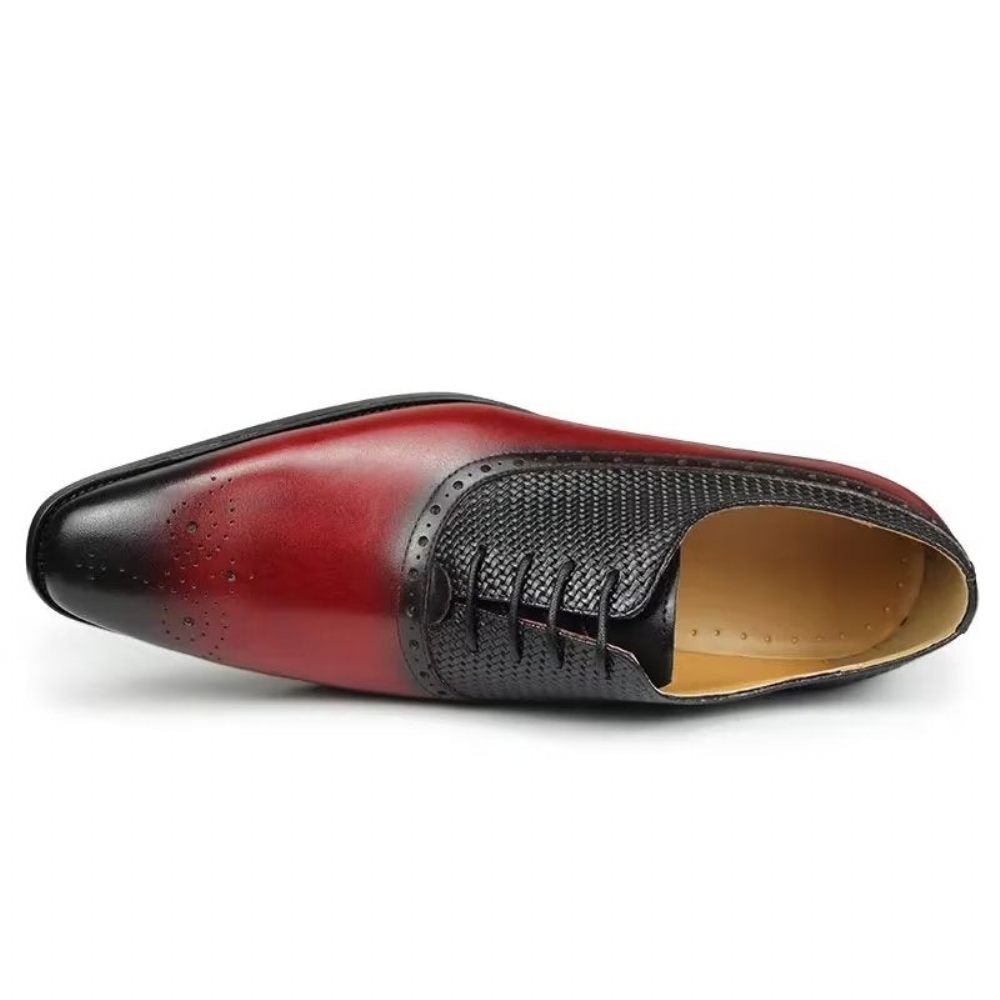 Chaussures Formelles Pour Hommes Richelieu Mariage Cuir Véritable - Rouge