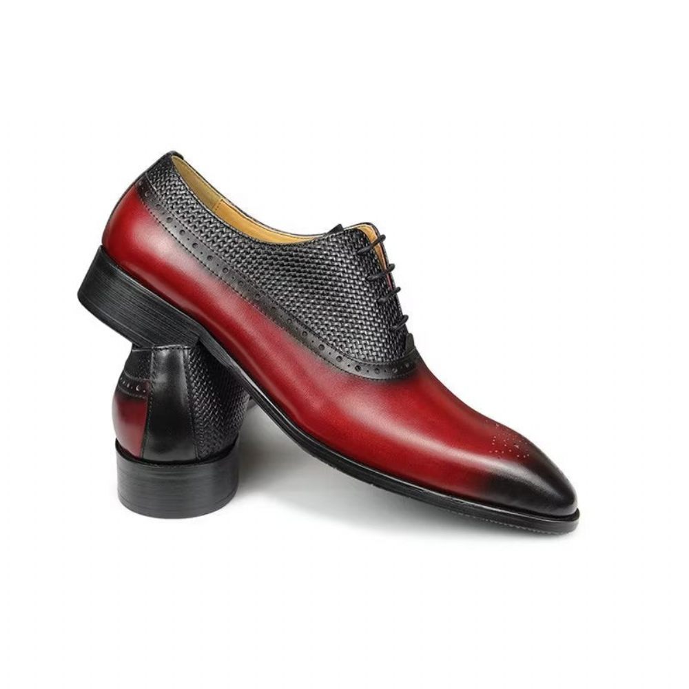 Chaussures Formelles Pour Hommes Richelieu Mariage Cuir Véritable - Rouge