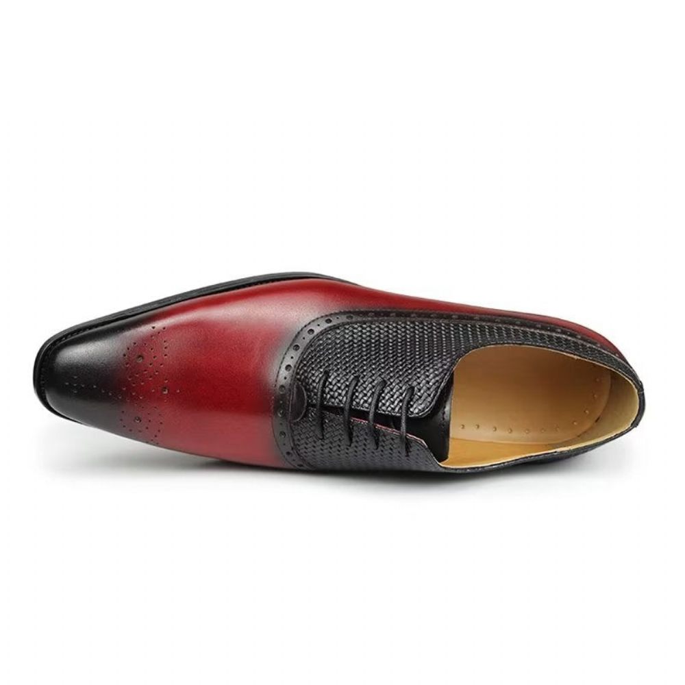 Chaussures Formelles Pour Hommes Richelieu Mariage Cuir Véritable - Rouge