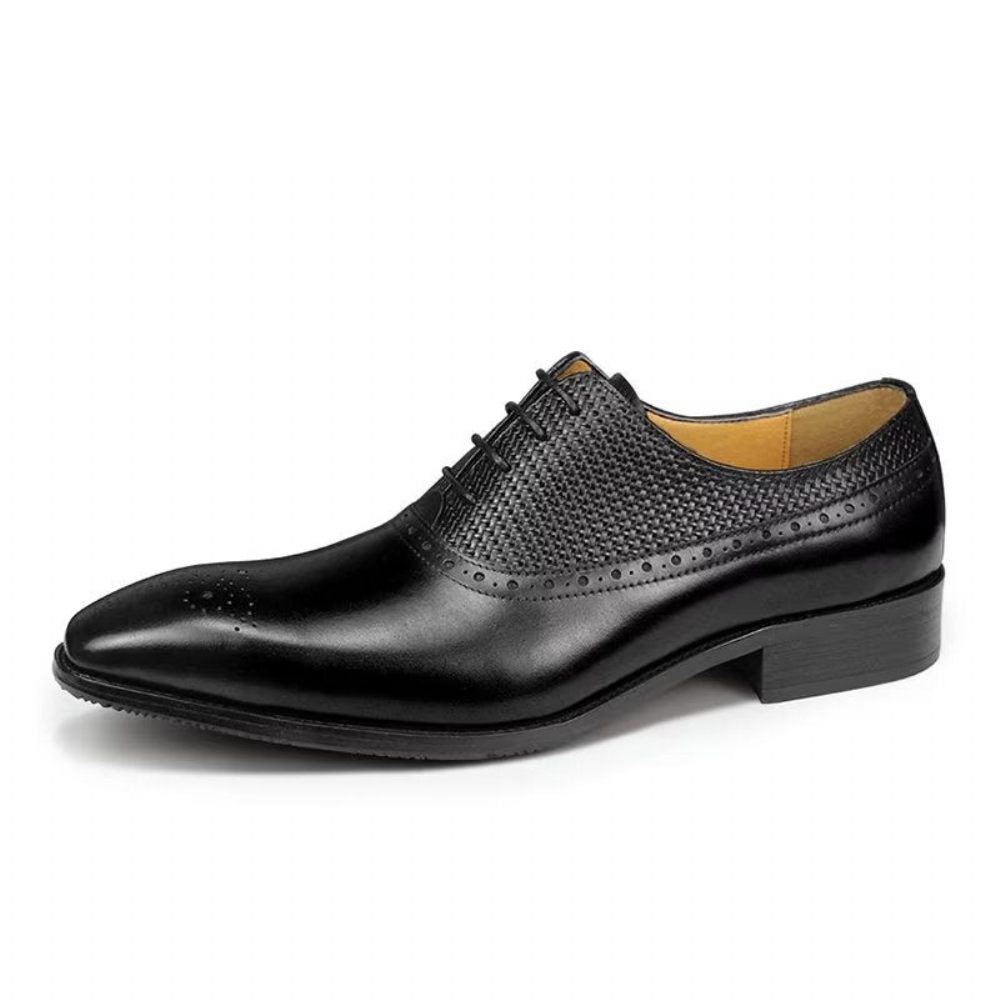 Chaussures Formelles Pour Hommes Richelieu Mariage Cuir Véritable - Noir