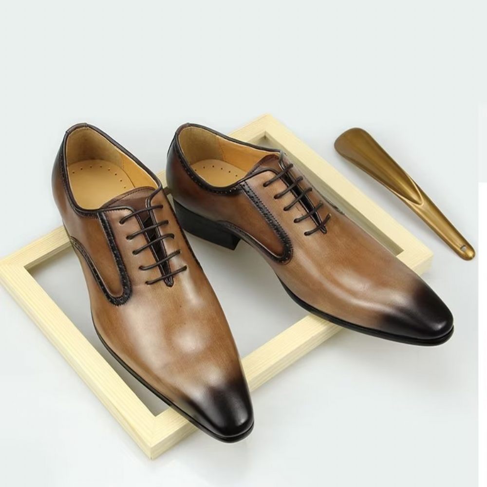 Chaussures Formelles Pour Hommes Richelieu Mariage Cuir Véritable Chic - Brun