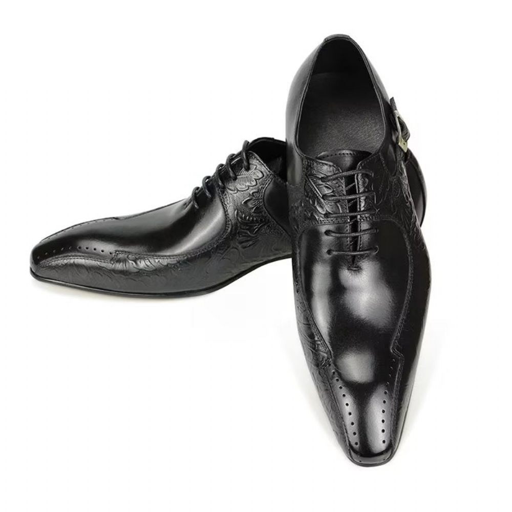 Chaussures Formelles Pour Hommes Richelieu Mariage Cuir Véritable Chic - Noir