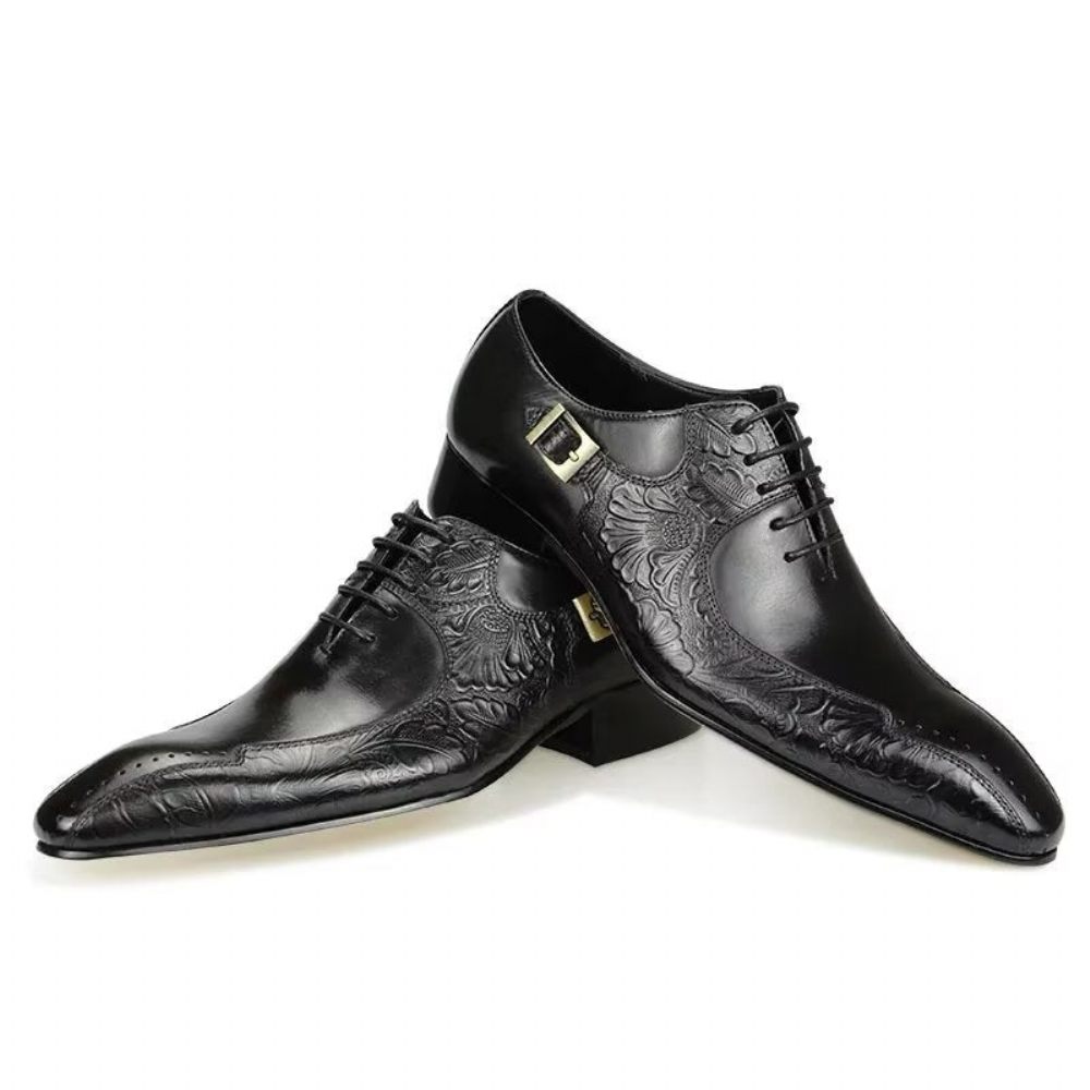 Chaussures Formelles Pour Hommes Richelieu Mariage Cuir Véritable Chic - Noir