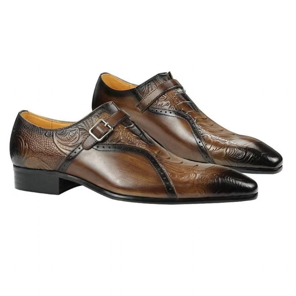 Chaussures Formelles Pour Hommes Richelieu Mariage Cuir Véritable Élégantes - Café