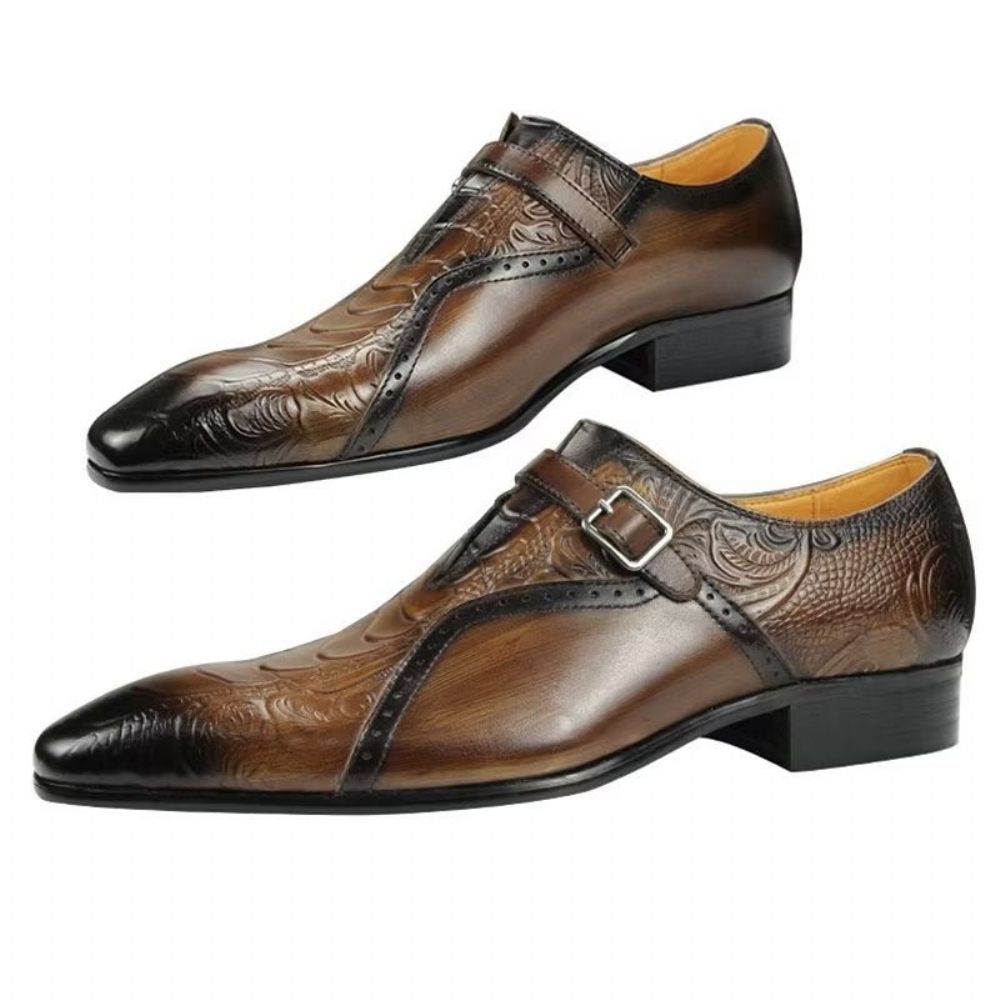 Chaussures Formelles Pour Hommes Richelieu Mariage Cuir Véritable Élégantes - Café