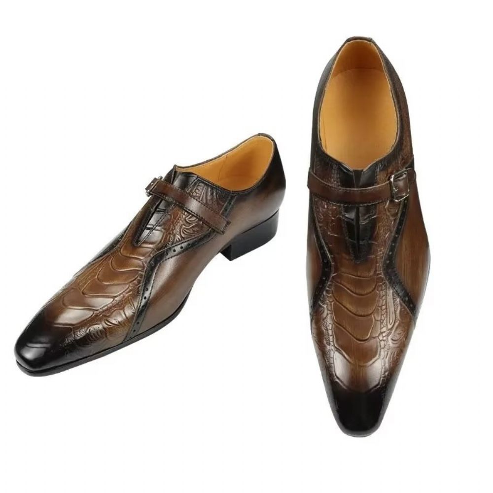 Chaussures Formelles Pour Hommes Richelieu Mariage Cuir Véritable Élégantes - Café