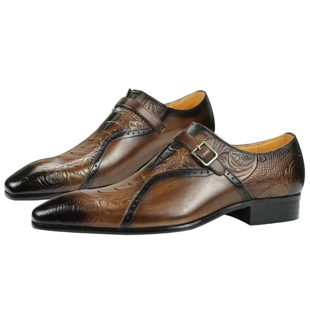 Chaussures Formelles Pour Hommes Richelieu Mariage Cuir Véritable Élégantes - Café